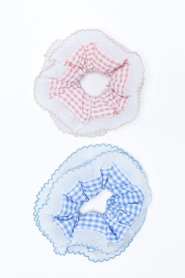 Pink and Blue Gingham Scrunchie Set FINAL SALE-Sunny Prom