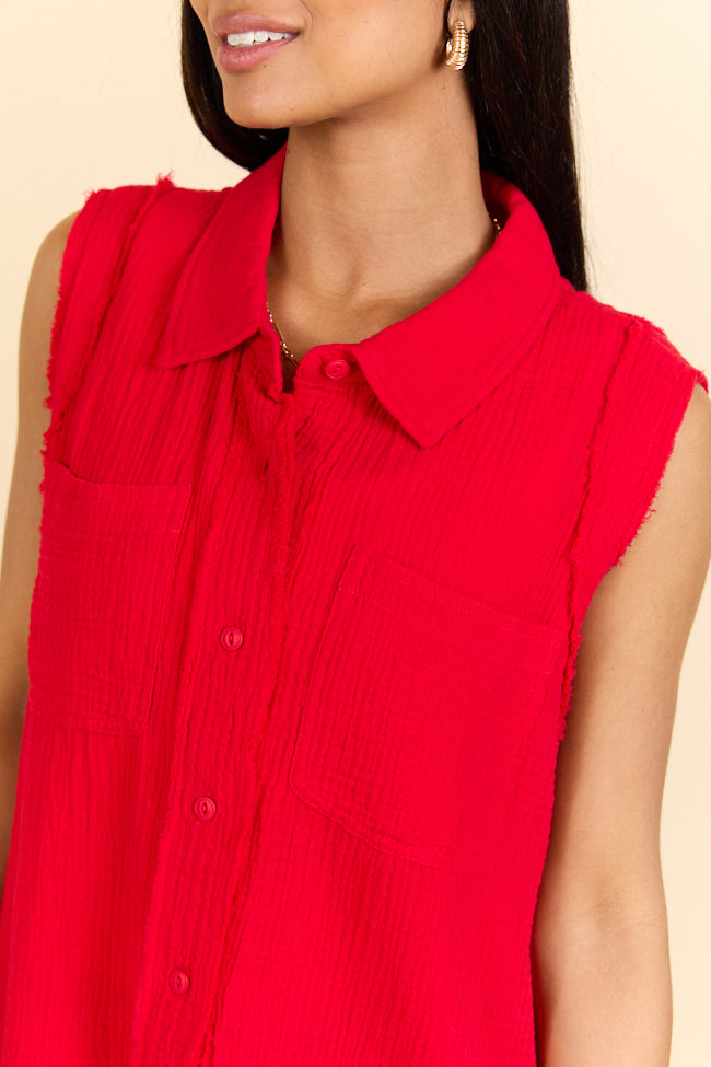 Every Moment Matters Red Gauze Tank FINAL SALE-Sunny Prom