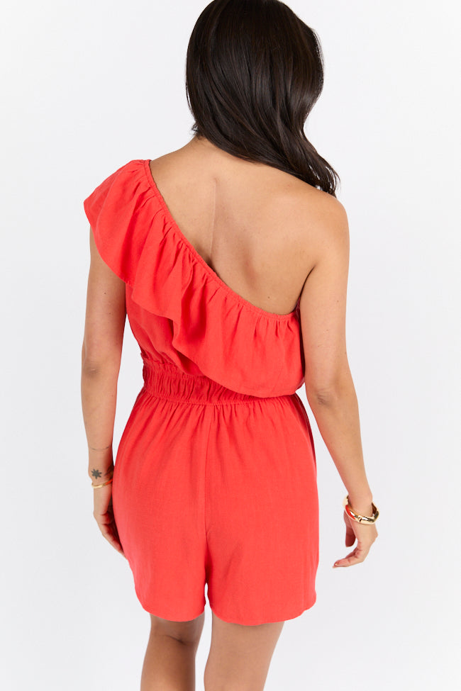 New Mood Red One Shoulder Romper FINAL SALE-Sunny Prom