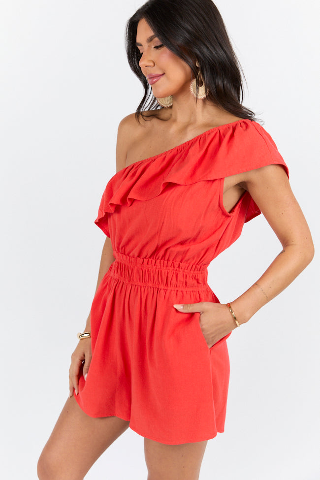 New Mood Red One Shoulder Romper FINAL SALE-Sunny Prom