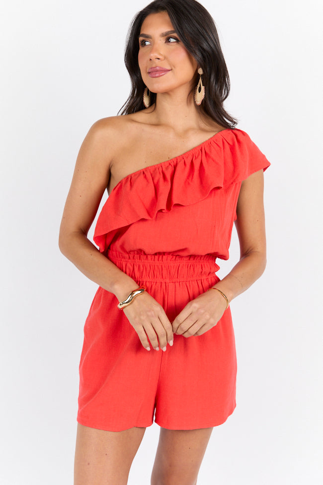 New Mood Red One Shoulder Romper FINAL SALE-Sunny Prom
