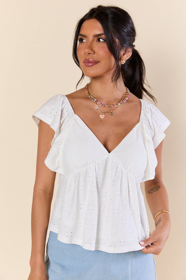 When We Met Ivory Eyelet Tie Back Padded Tank Top FINAL SALE-Sunny Prom