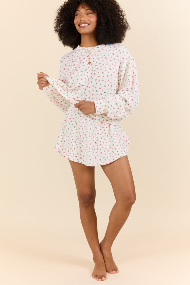 Just Focus Ivory Florette Long Sleeve Shirt FINAL SALE-Sunny Prom