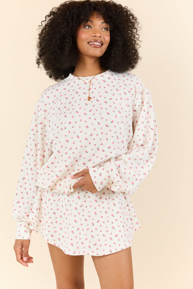 Just Focus Ivory Florette Long Sleeve Shirt FINAL SALE-Sunny Prom