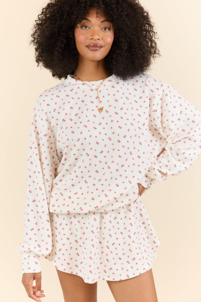 Just Focus Ivory Florette Long Sleeve Shirt FINAL SALE-Sunny Prom