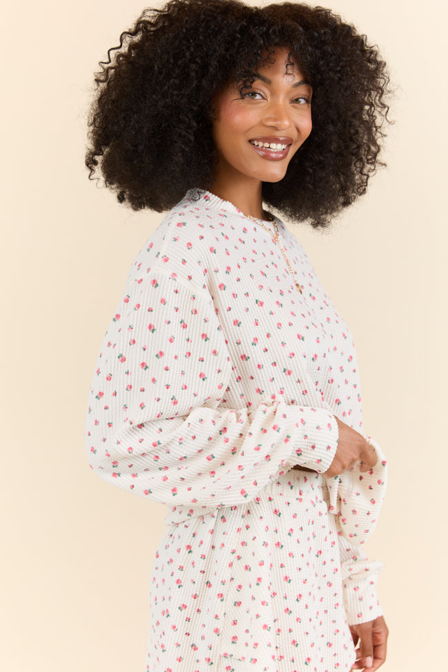 Just Focus Ivory Florette Long Sleeve Shirt FINAL SALE-Sunny Prom