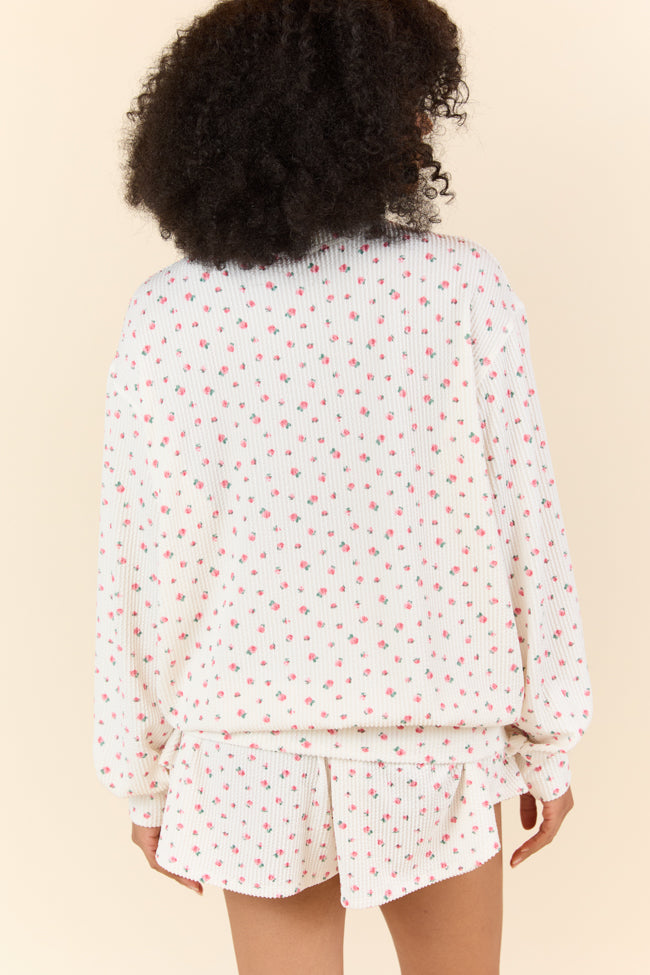 Just Focus Ivory Florette Long Sleeve Shirt FINAL SALE-Sunny Prom
