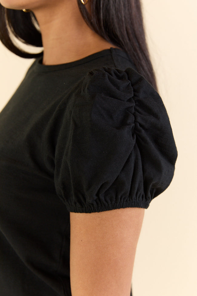 Somewhere Sunny Black Knit Bubble Sleeve Top-Sunny Prom