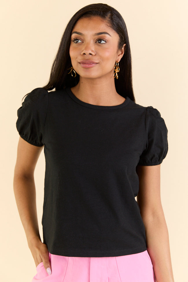 Somewhere Sunny Black Knit Bubble Sleeve Top-Sunny Prom