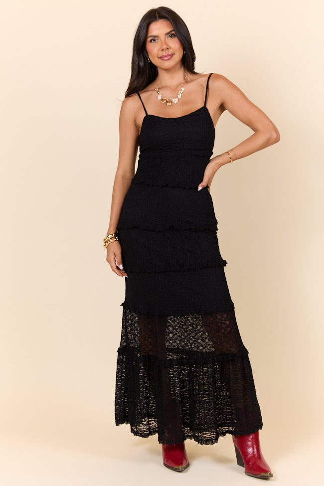 Summer Rendezvous Black Lace Maxi Dress SALE-Sunny Prom