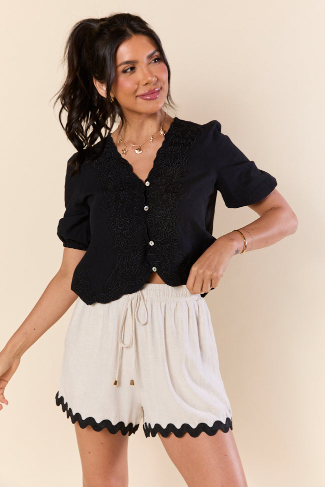 Grow Freely Black Floral Embroidered Blouse-Sunny Prom