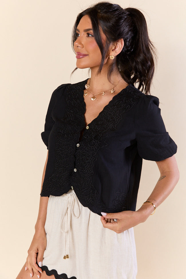 Grow Freely Black Floral Embroidered Blouse-Sunny Prom