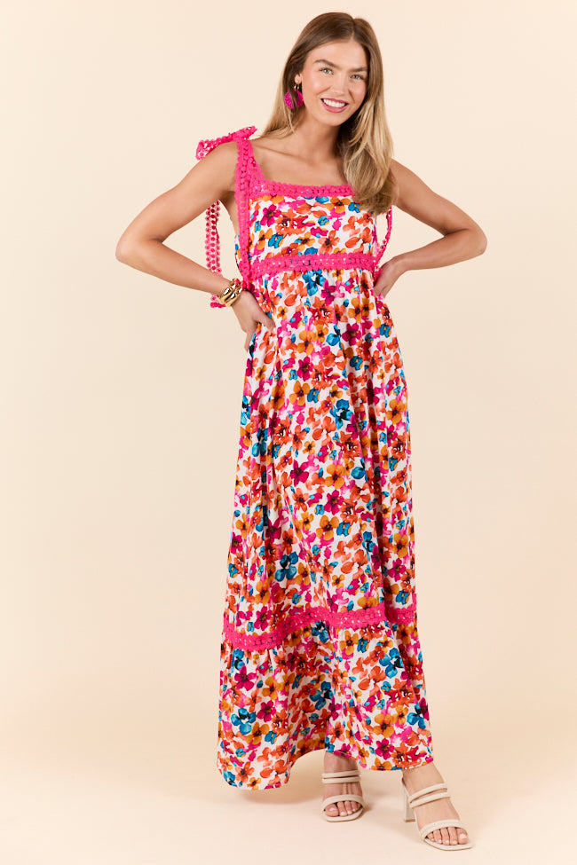 Come Along With Me Pink Trim Floral Maxi Dress FINAL SALE-Sunny Prom