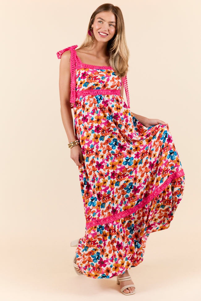 Come Along With Me Pink Trim Floral Maxi Dress FINAL SALE-Sunny Prom