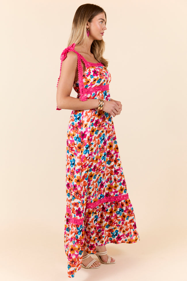 Come Along With Me Pink Trim Floral Maxi Dress FINAL SALE-Sunny Prom