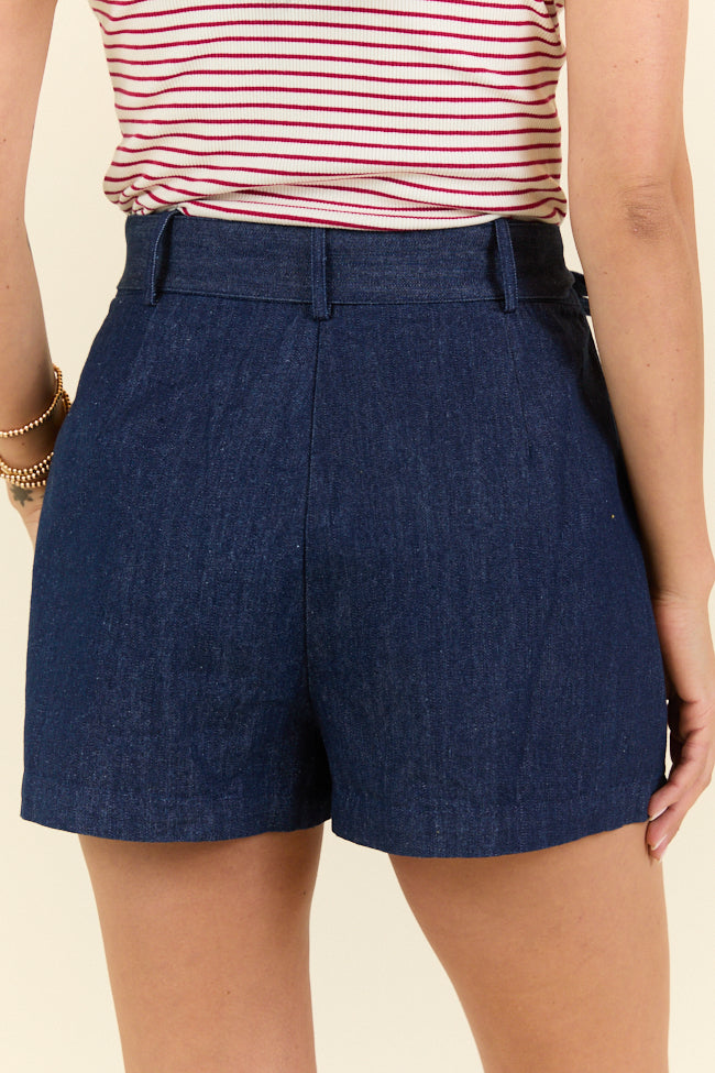 Wherever You Are Dark Wash Belted Denim Shorts FINAL SALE-Sunny Prom