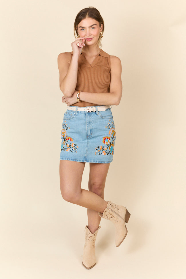 Garden Of Grace Floral Embroidered Denim Skirt FINAL SALE-Sunny Prom