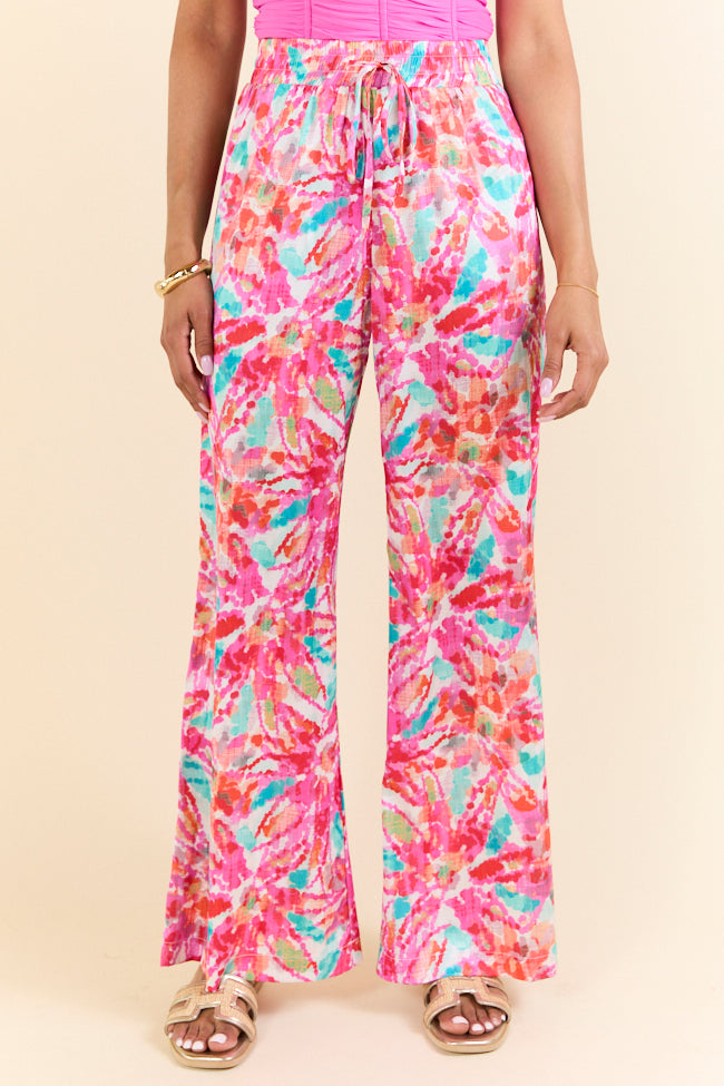 Paddle Out Pink Floral Printed Pull On Pants SALE-Sunny Prom