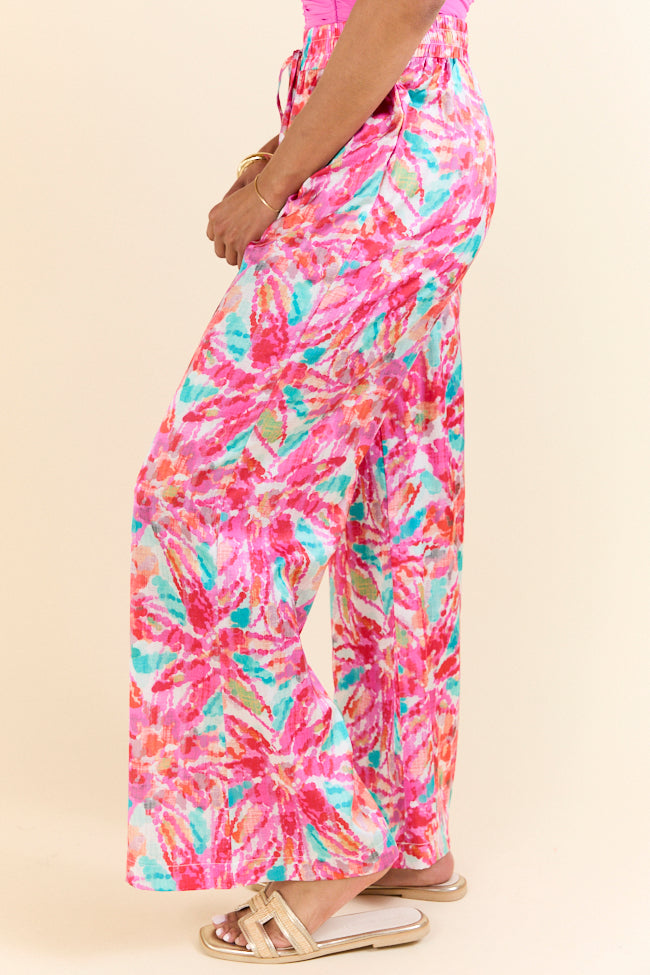 Paddle Out Pink Floral Printed Pull On Pants SALE-Sunny Prom