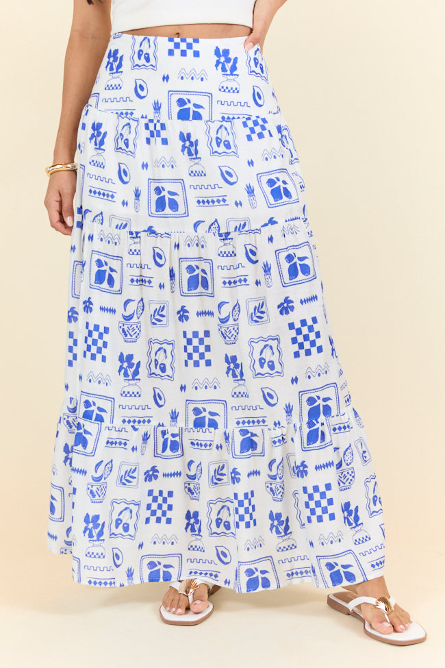 Tuscan Sun Blue Icon Floral Maxi Skirt SALE-Sunny Prom