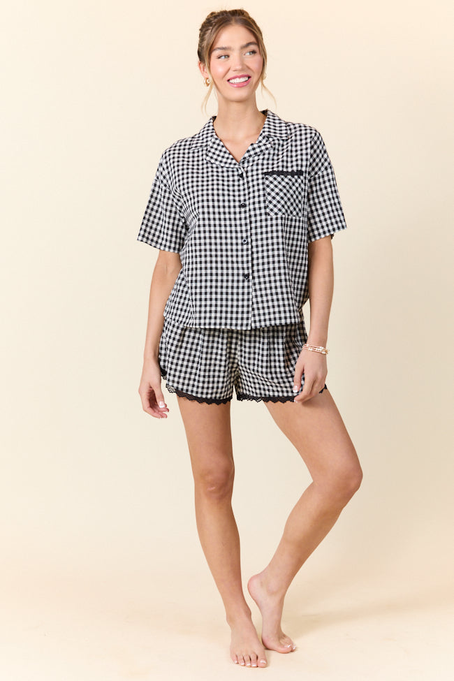 Peaceful Mornings Black Gingham Short Sleeve Pajama Set SALE-Sunny Prom