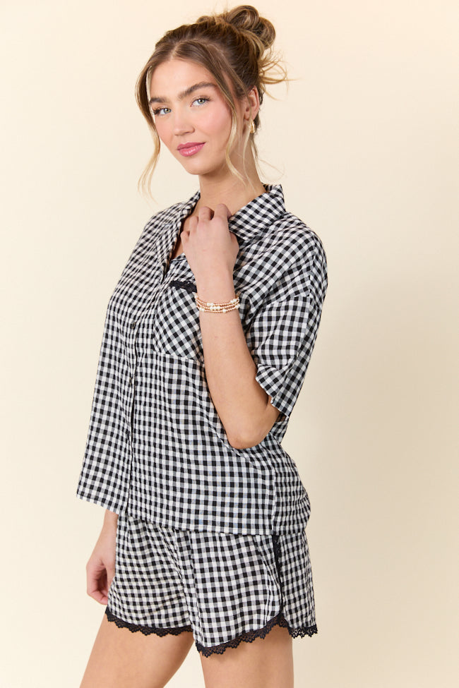 Peaceful Mornings Black Gingham Short Sleeve Pajama Set SALE-Sunny Prom