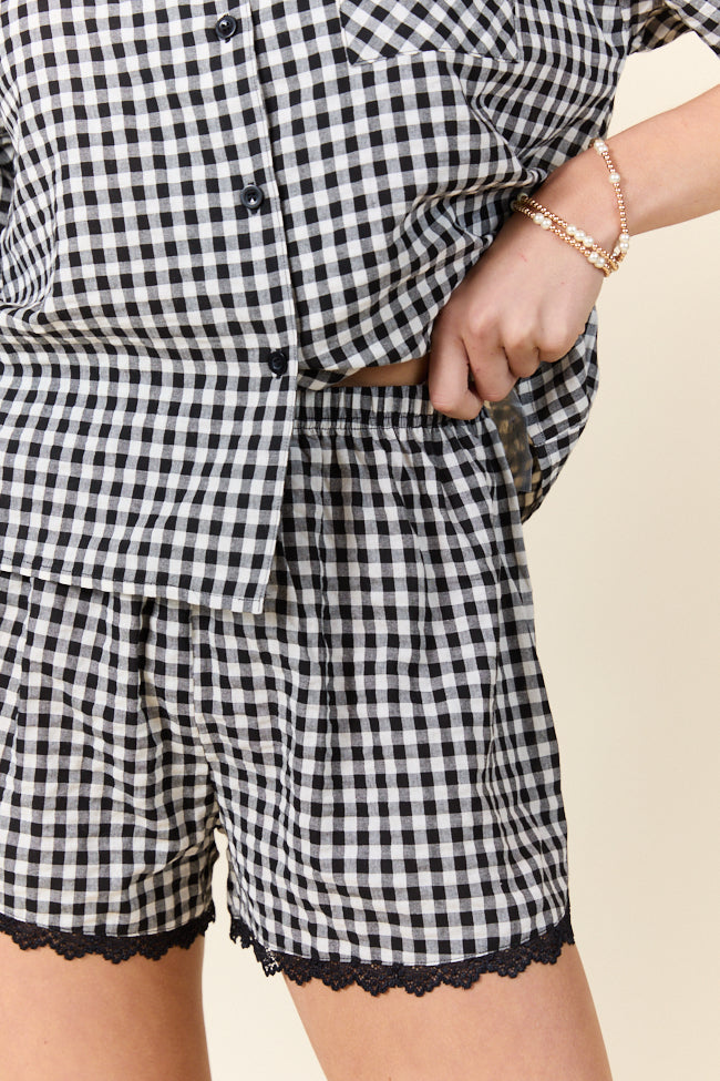 Peaceful Mornings Black Gingham Short Sleeve Pajama Set SALE-Sunny Prom