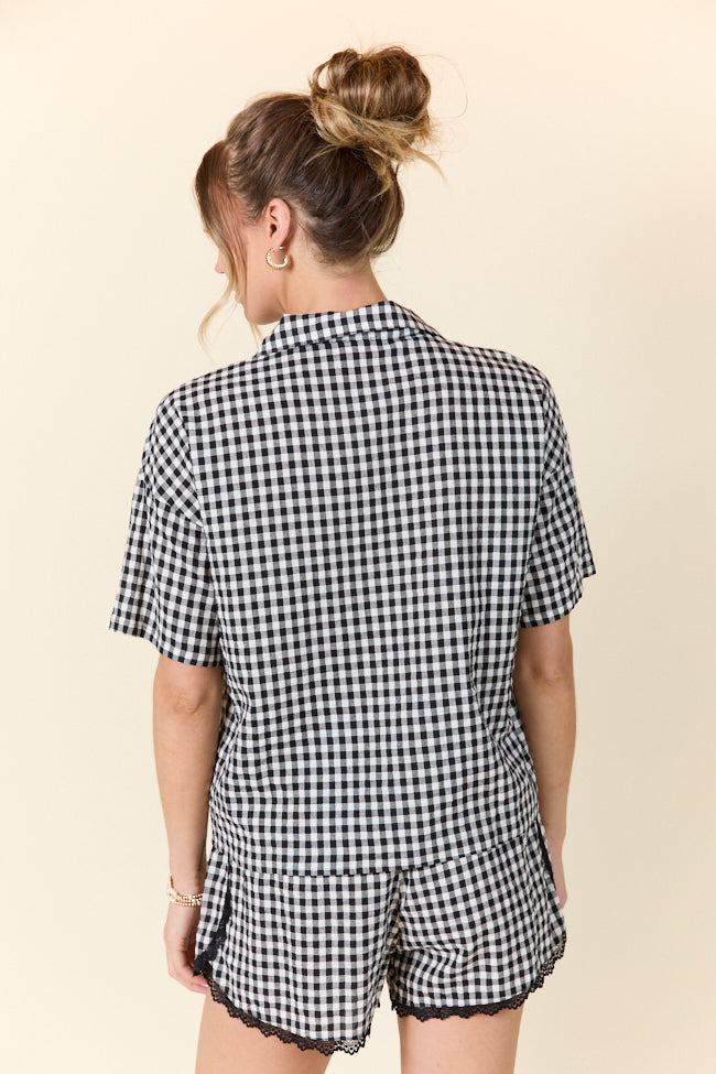 Peaceful Mornings Black Gingham Short Sleeve Pajama Set SALE-Sunny Prom
