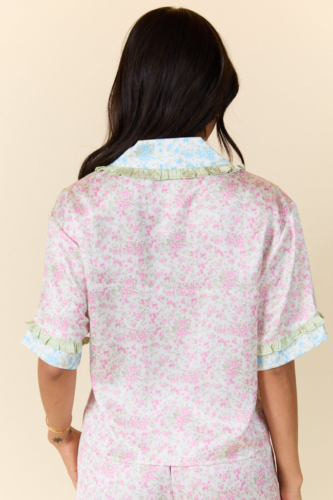 Dreamy Days Mixed Floral Short Sleeve Satin Pajama Top FINAL SALE-Sunny Prom