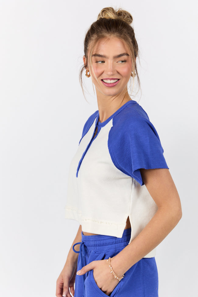 Outfield Angel Cobalt and Cream Color Block Tee SALE-Sunny Prom