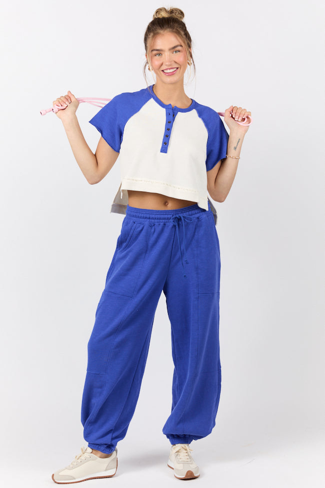 Outfield Angel Cobalt and Cream Color Block Tee SALE-Sunny Prom