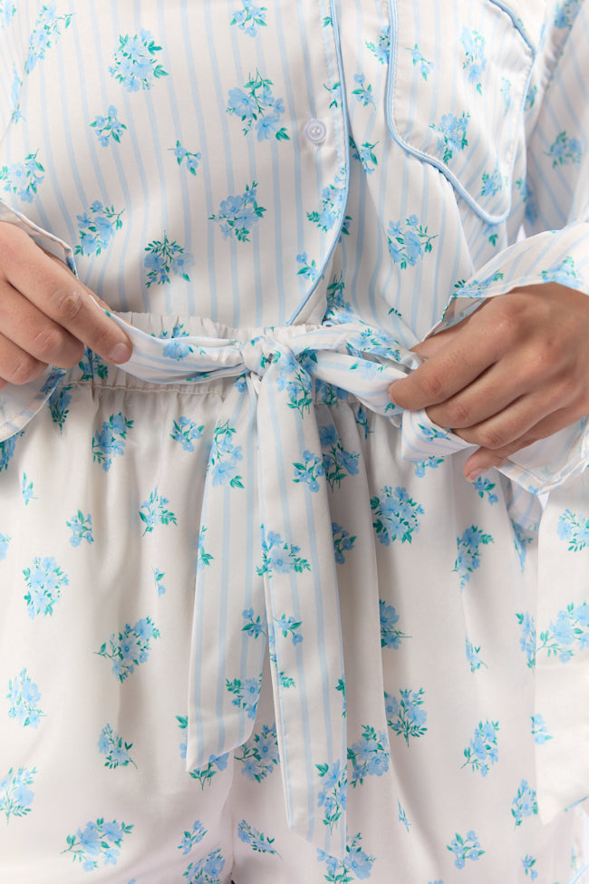 Sleep On My Side Blue Floral Satin Pajama Shorts FINAL SALE-Sunny Prom