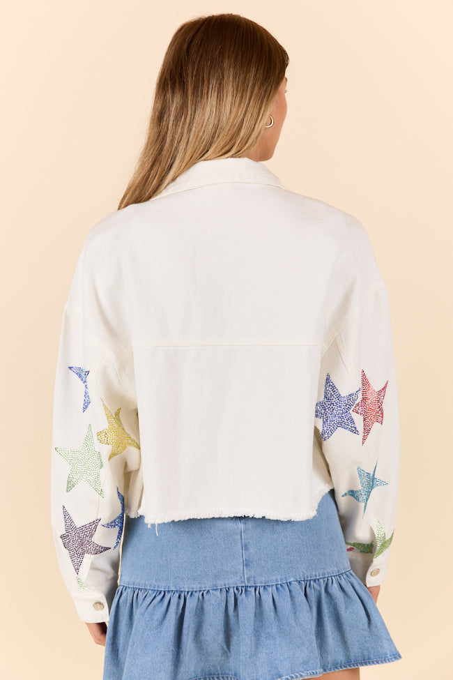 Shine Bright White Embellished Star Denim Jacket FINAL SALE-Sunny Prom