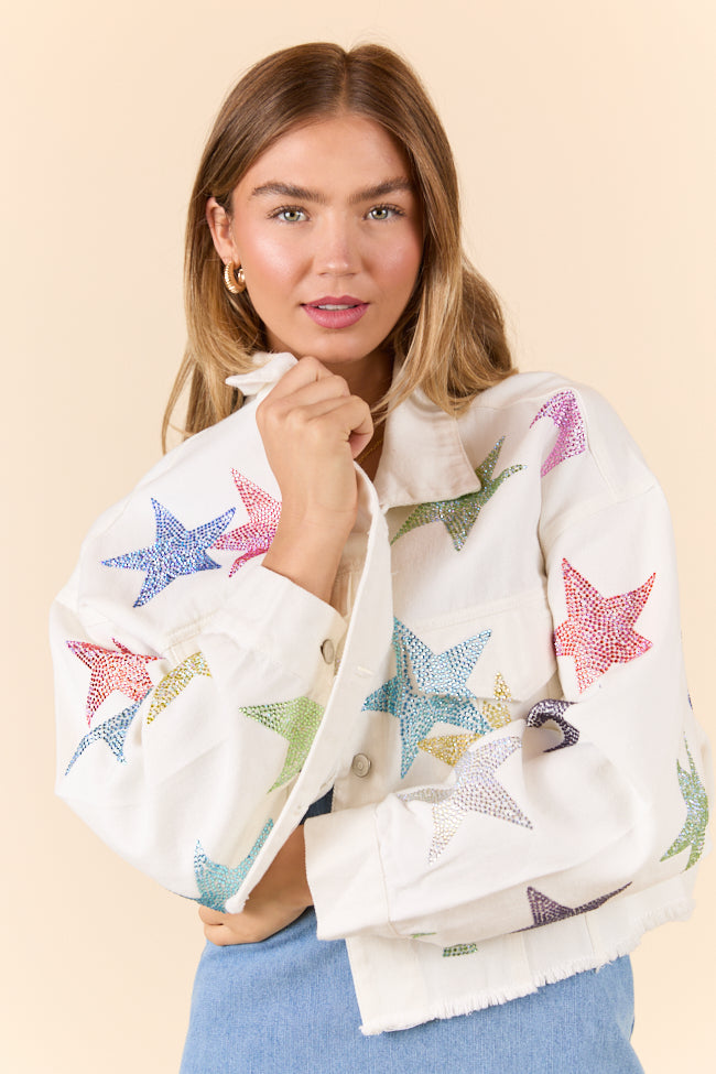 Shine Bright White Embellished Star Denim Jacket FINAL SALE-Sunny Prom