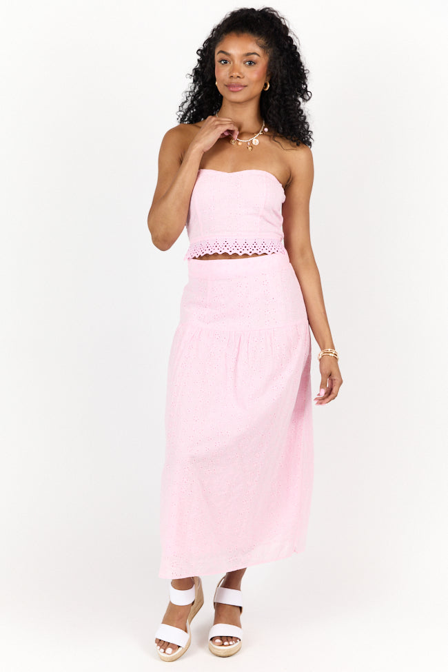 Take It Easy Pink Eyelet Tube Top Set SALE-Sunny Prom