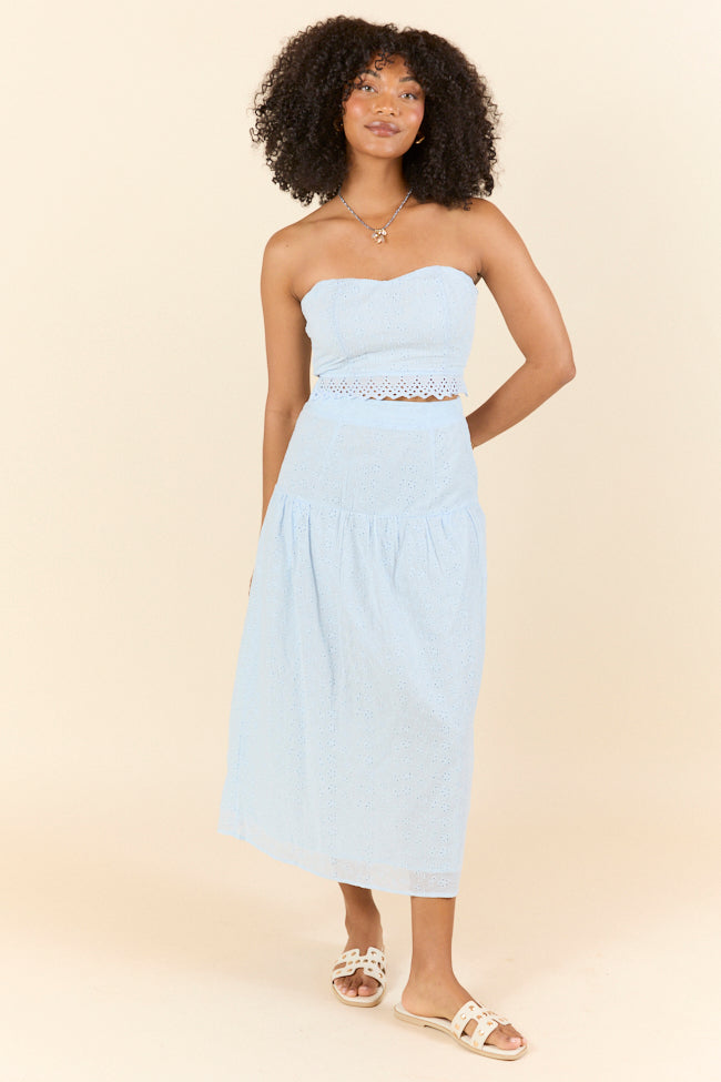 Take It Easy Blue Eyelet Tube Top Set SALE-Sunny Prom
