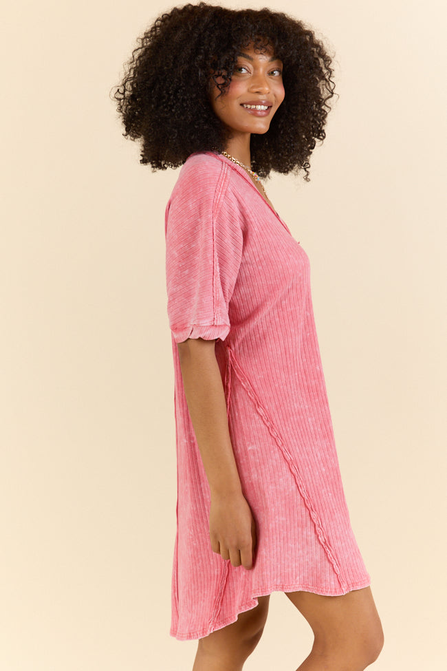 High Temperatures Hot Pink Acid Wash Knit Dress FINAL SALE-Sunny Prom