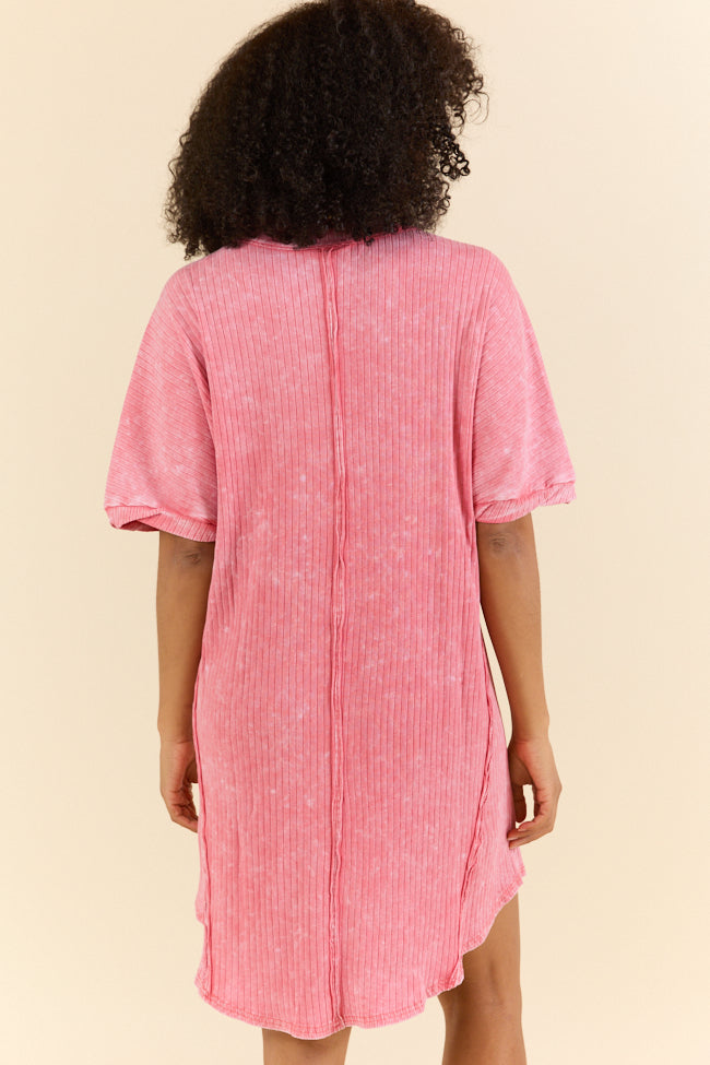 High Temperatures Hot Pink Acid Wash Knit Dress FINAL SALE-Sunny Prom