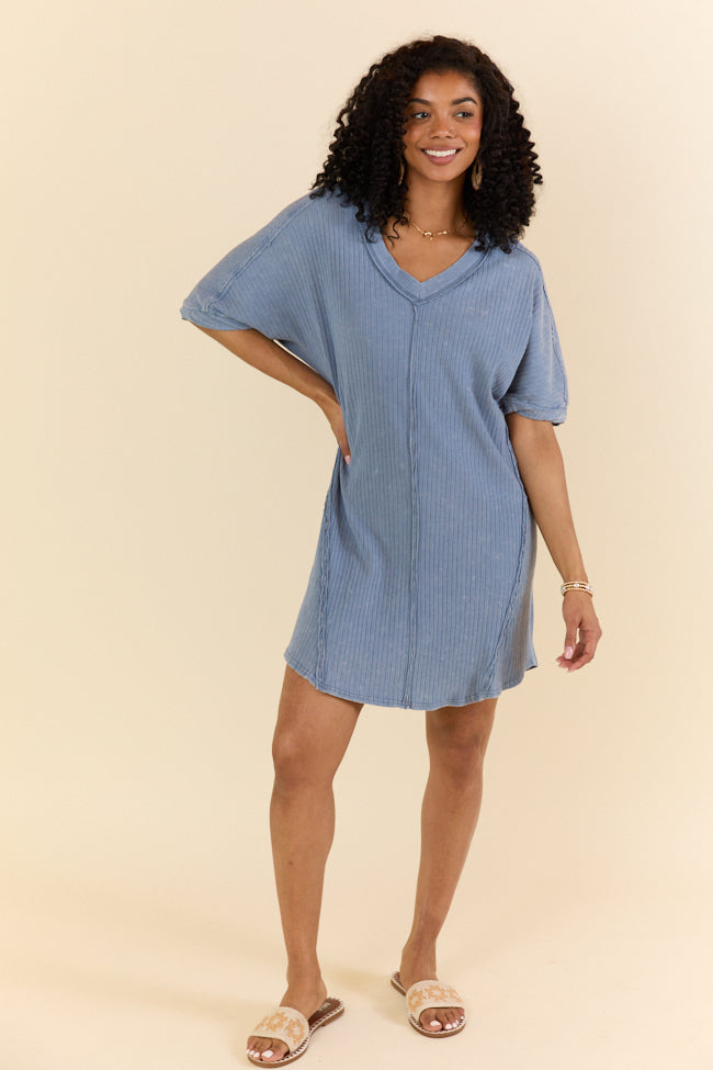 High Temperatures Blue Acid Wash Knit Dress FINAL SALE-Sunny Prom