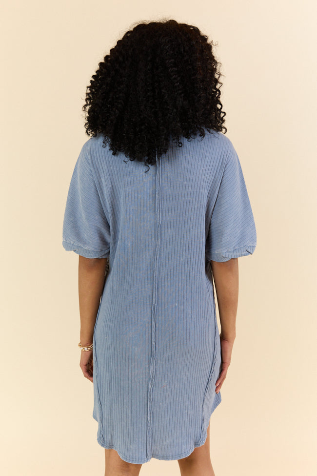 High Temperatures Blue Acid Wash Knit Dress FINAL SALE-Sunny Prom