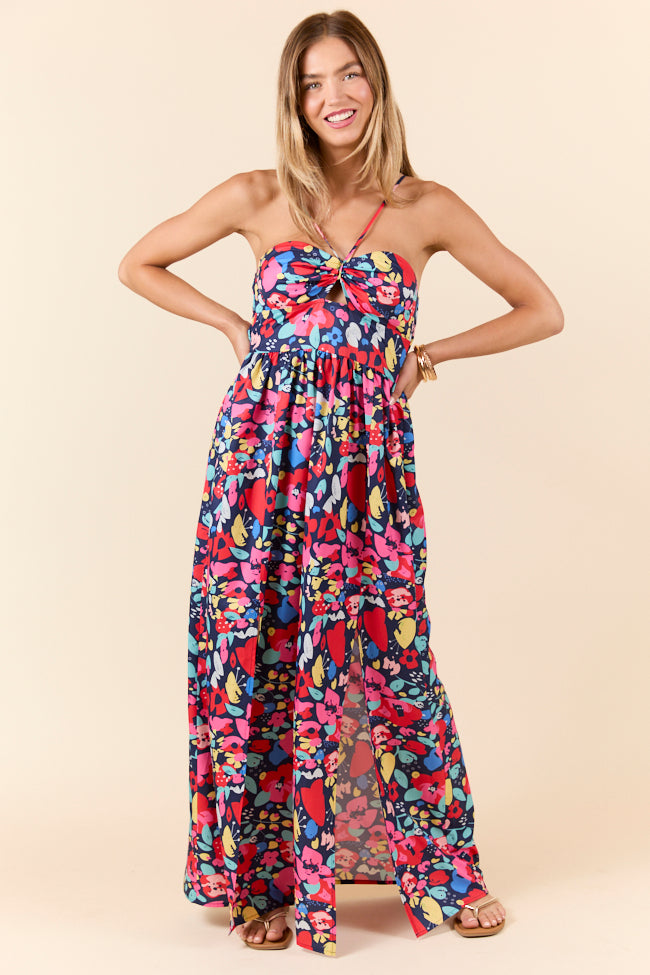 Keep It Floral Navy Printed Dress-Sunny Prom