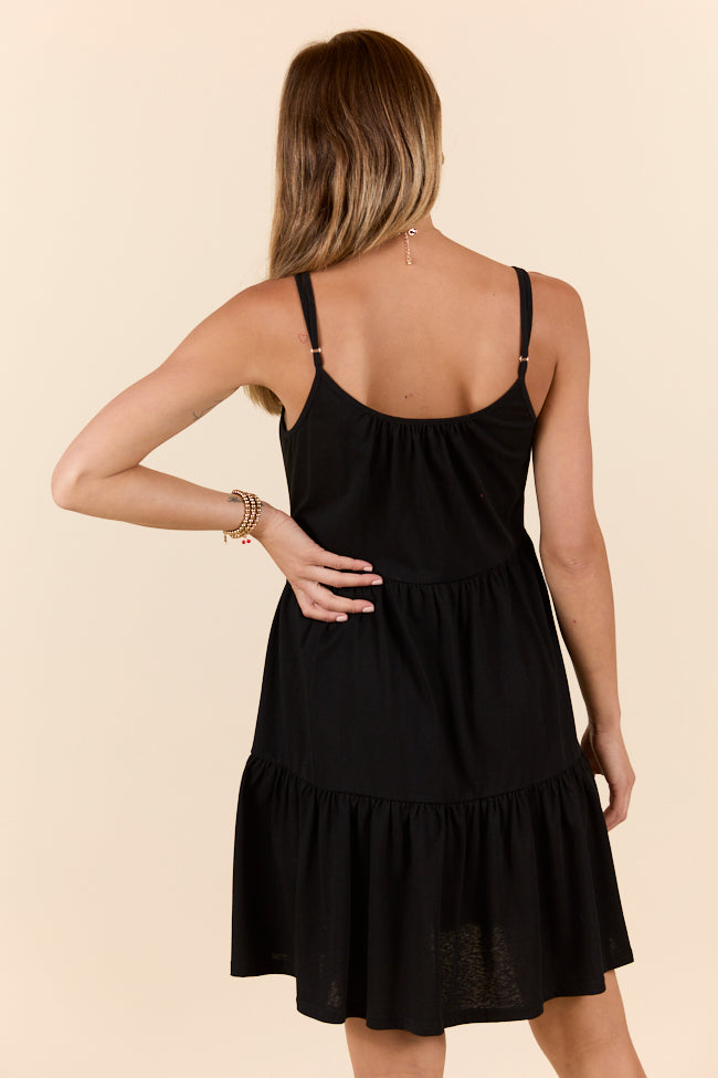 Dockside Drinks Black Mini Tiered Knit Dress SALE-Sunny Prom