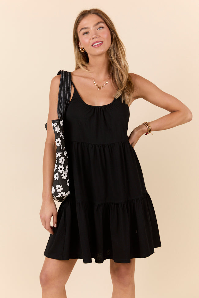 Dockside Drinks Black Mini Tiered Knit Dress SALE-Sunny Prom