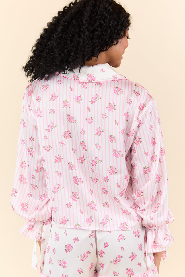 Sleep On My Side Pink Floral Satin Long Sleeve Pajama Top FINAL SALE-Sunny Prom