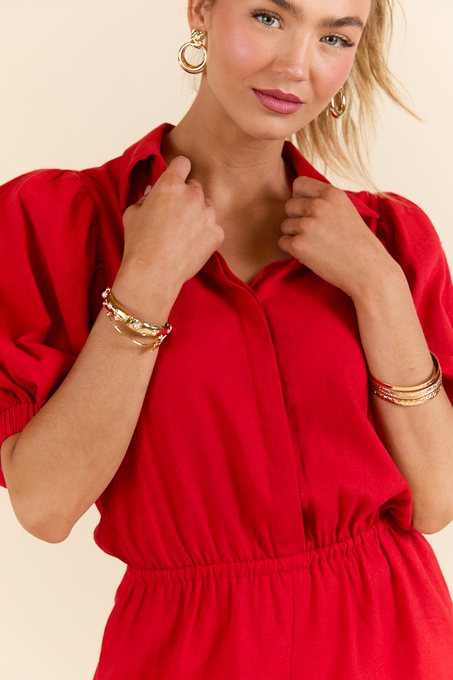 Stay With It Red Short Sleeve Romper FINAL SALE-Sunny Prom