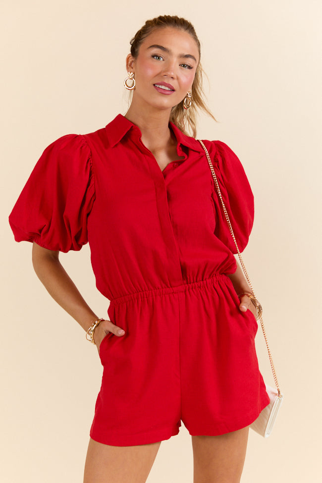 Stay With It Red Short Sleeve Romper FINAL SALE-Sunny Prom
