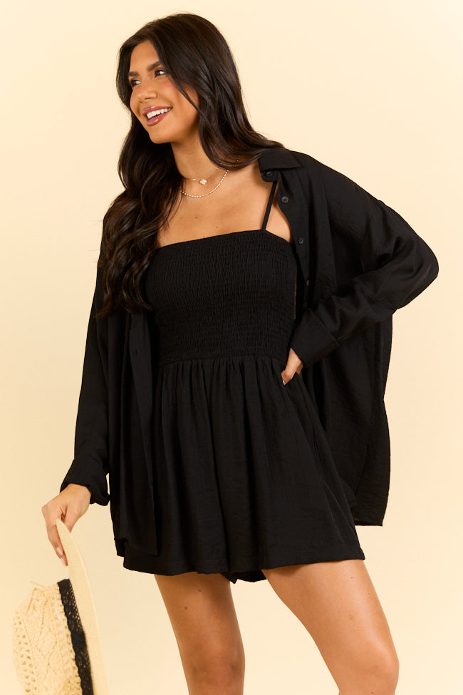 Dreamy Escape Black Romper and Button Down Set-Sunny Prom