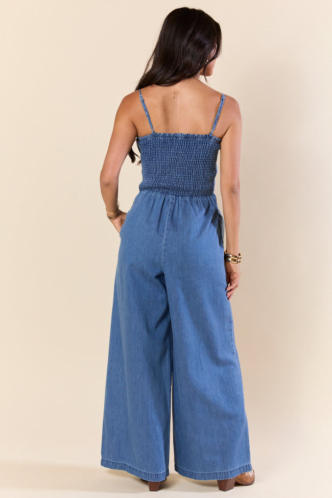 Showstopper Denim Smocked Jumpsuit SALE-Sunny Prom
