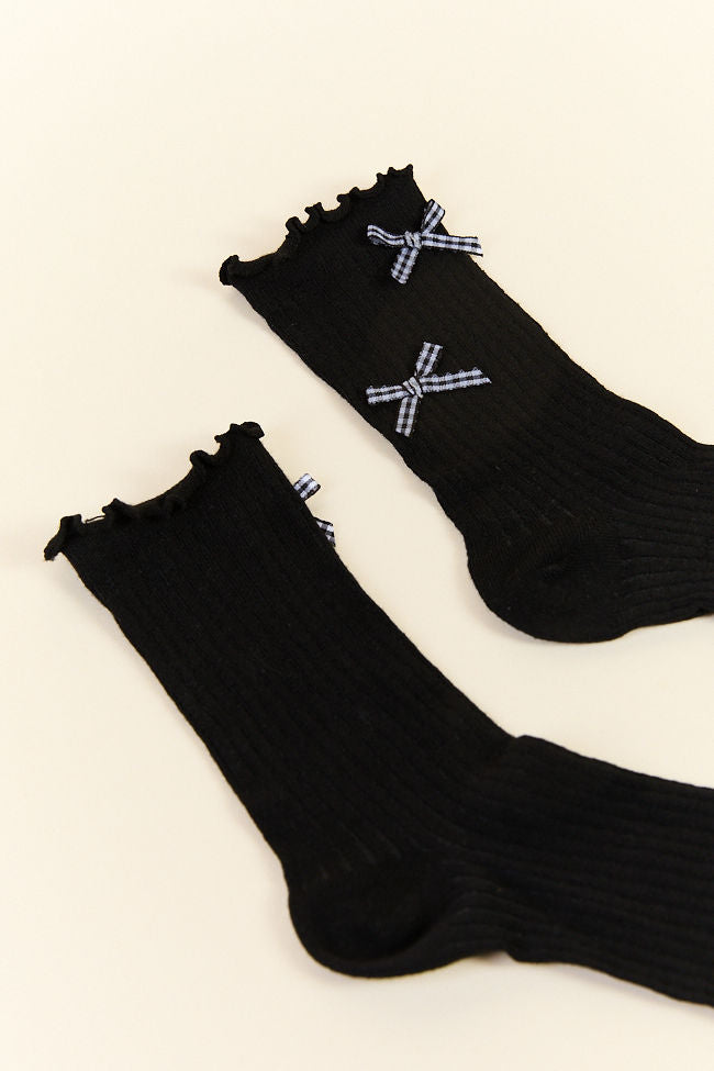 Black and White Gingham Bow Socks-Sunny Prom