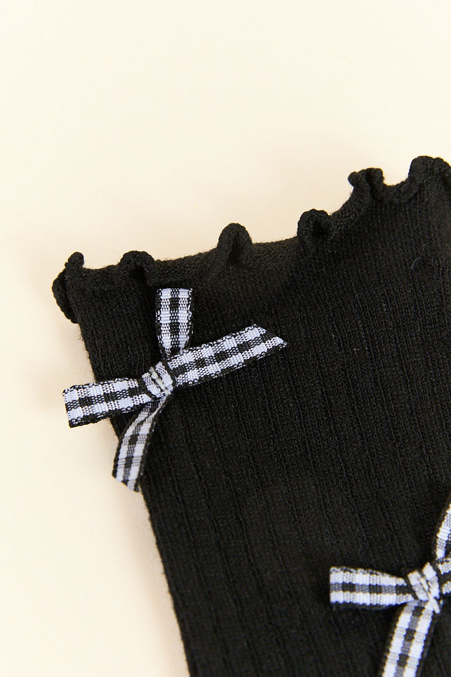 Black and White Gingham Bow Socks-Sunny Prom